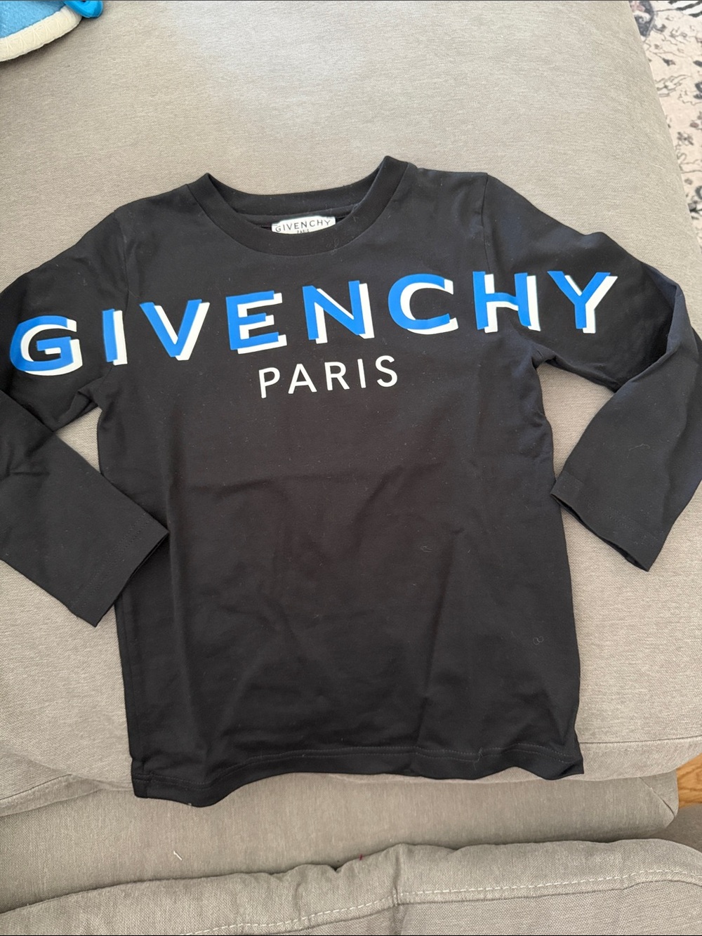 Givenchy Kids Black Long-Sleeve Logo Tee - Blue/White Print Size 4